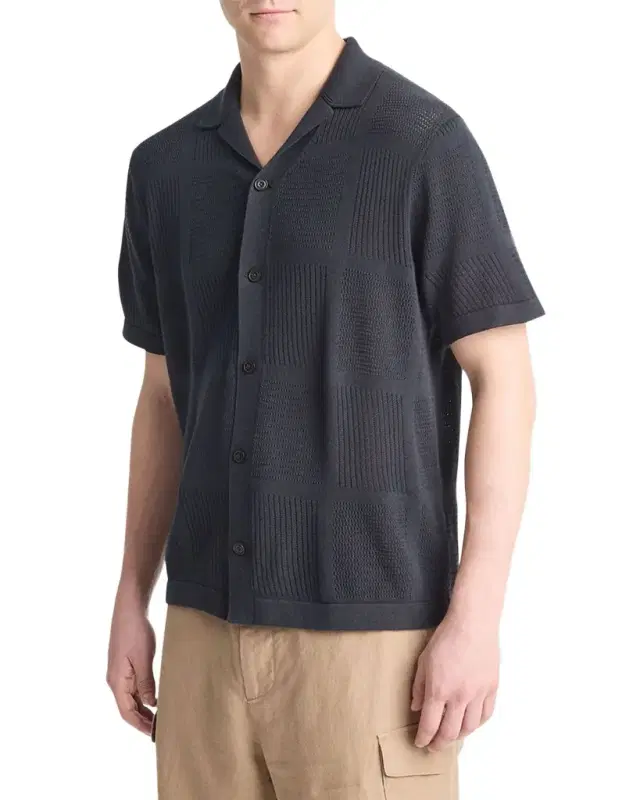 Vince Men 's Patchwork Pointelle Camp Shirt