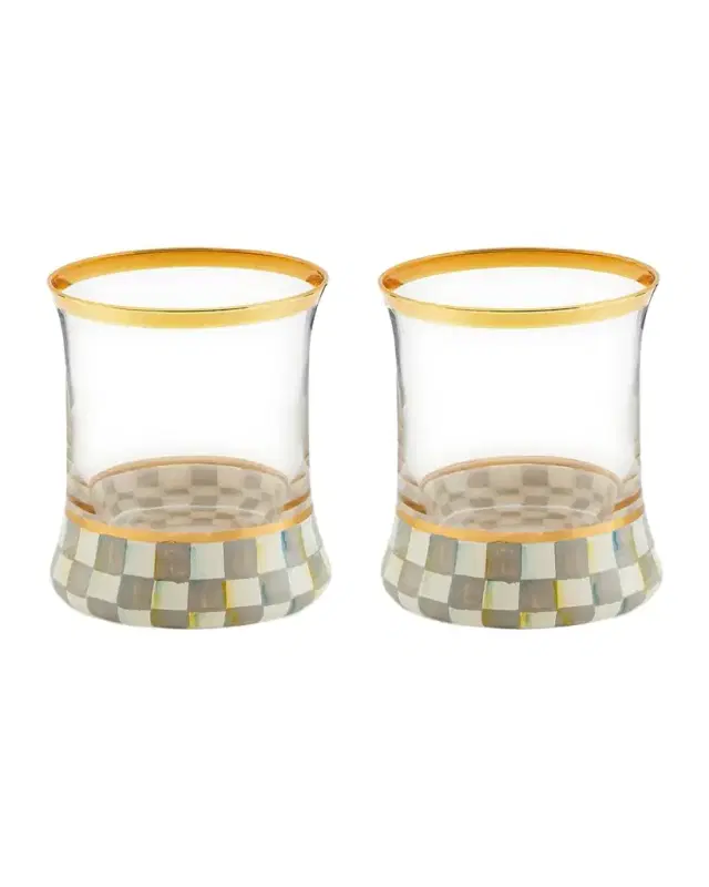 MacKenzie-Childs Sterling Check Tumbler Glass, Set of 2