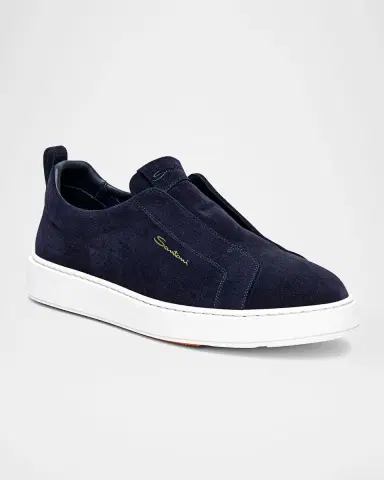 Santoni Men's Suede Low-Top Slip-On Sneakers | Thumbnail 2 Santoni Men's Suede Low-Top Slip-On Sneakers | Thumbnail 2