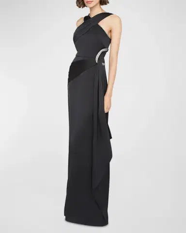 THEIA Cressida Rhinestone-Trim Halter Column Gown | Thumbnail 2 THEIA Cressida Rhinestone-Trim Halter Column Gown | Thumbnail 2