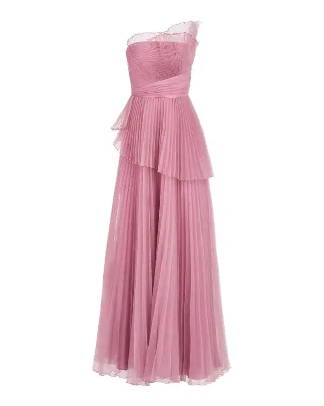 Theia Delphine Pleated Organza A-Line Gown