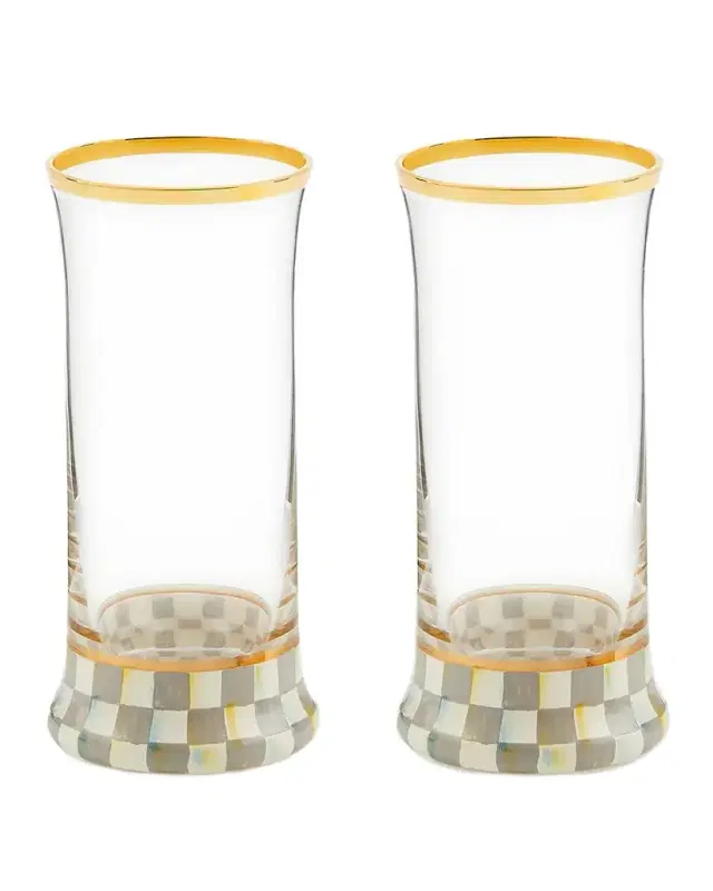 MacKenzie-Childs Sterling Check Highball Glass, Set of 2
