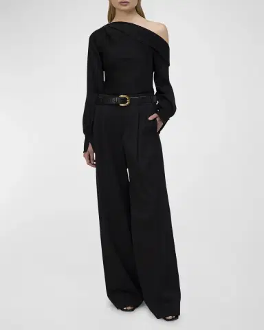 SIMKHAI Alice Draped Satin One-Shoulder Top | Thumbnail 2