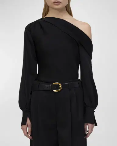 SIMKHAI Alice Draped Satin One-Shoulder Top | Thumbnail 3