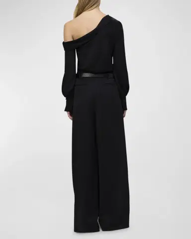 SIMKHAI Alice Draped Satin One-Shoulder Top | Thumbnail 4