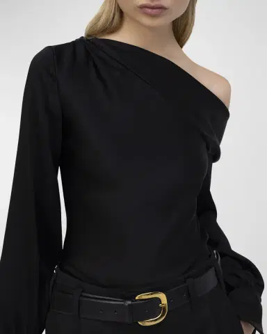 SIMKHAI Alice Draped Satin One-Shoulder Top | Thumbnail 5