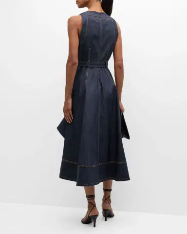 Cinq a Sept Zelda Belted Asymmetric Sleeveless Denim Midi Dress | Thumbnail 4
