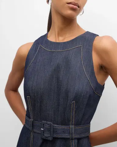 Cinq a Sept Zelda Belted Asymmetric Sleeveless Denim Midi Dress | Thumbnail 5