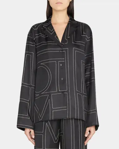 TOTEME Monogram-Embroidered Silk Pajama Top | Thumbnail 2 TOTEME Monogram-Embroidered Silk Pajama Top | Thumbnail 2