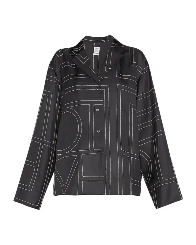 Toteme Monogram-Embroidered Silk Pajama Top