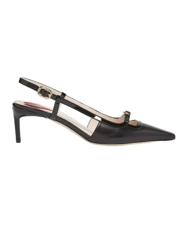 Roger Vivier Mixed Leather Mini Buckle Slingback Pumps