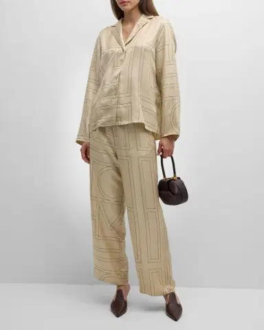 TOTEME Monogram-Embroidered Silk Pajama Top | Thumbnail 2 TOTEME Monogram-Embroidered Silk Pajama Top | Thumbnail 2