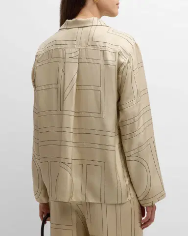 TOTEME Monogram-Embroidered Silk Pajama Top | Thumbnail 3 TOTEME Monogram-Embroidered Silk Pajama Top | Thumbnail 3