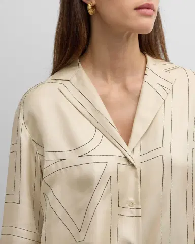 TOTEME Monogram-Embroidered Silk Pajama Top | Thumbnail 5 TOTEME Monogram-Embroidered Silk Pajama Top | Thumbnail 5