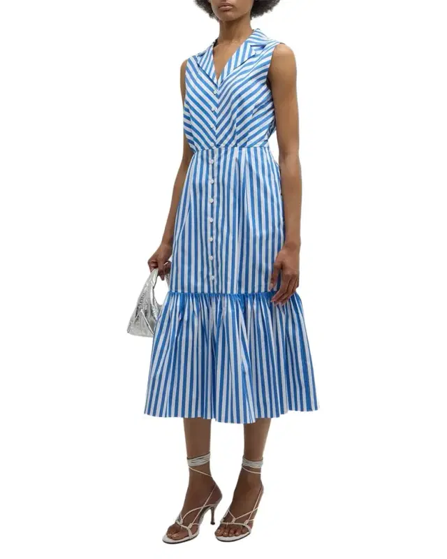 The Joelle Striped Flounce Midi Dress