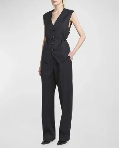 Bottega Veneta Subtle Striped Straight-Leg Wool Trousers | Thumbnail 2