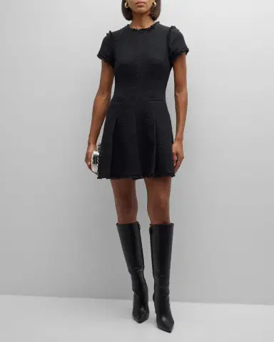 Cinq à Sept Nova Cotton Boucle Pleated Mini Dress | Thumbnail 2 Cinq à Sept Nova Cotton Boucle Pleated Mini Dress | Thumbnail 2