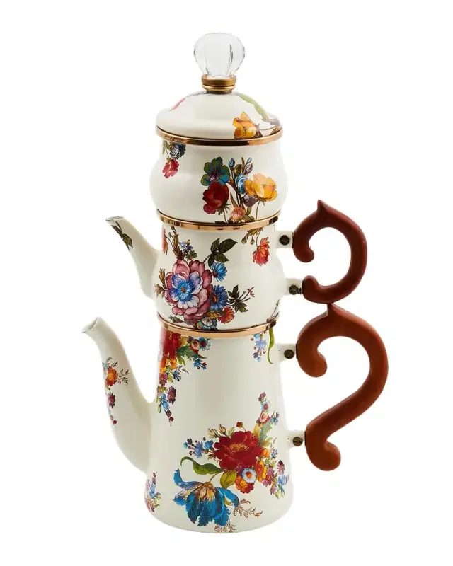 MacKenzie-Childs White Flower Market Stackable Coffee Set