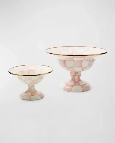 MacKenzie-Childs Rosy Check Enamel Compote Bowl, Small | Thumbnail 2 MacKenzie-Childs Rosy Check Enamel Compote Bowl, Small | Thumbnail 2