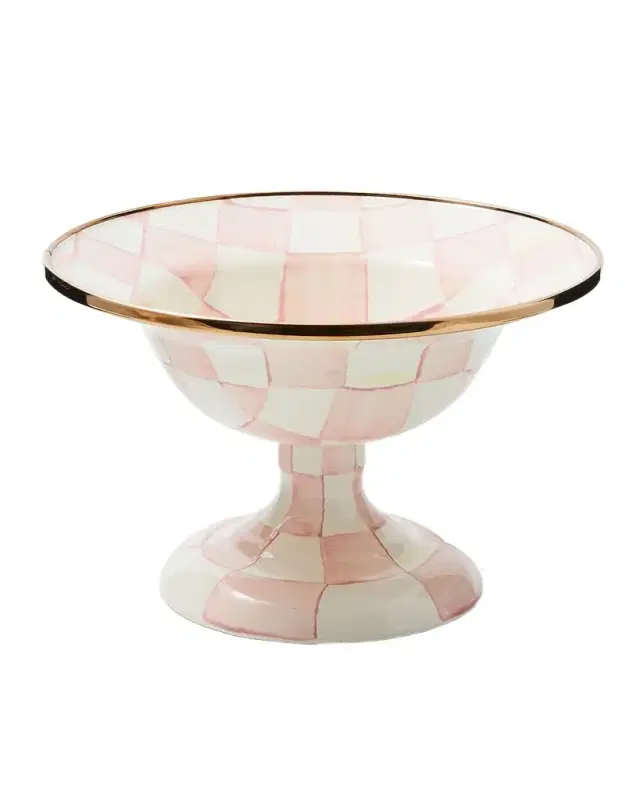 MacKenzie-Childs Rosy Check Enamel Compote Bowl, Small