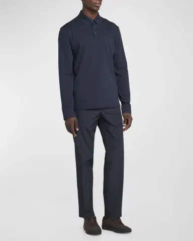 Moncler Men's Cashmere Long-Sleeve Polo Shirt | Thumbnail 2