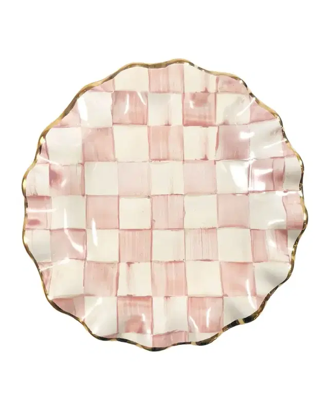 MacKenzie-Childs Rosy Check Ceramic Fluted Dessert Plate