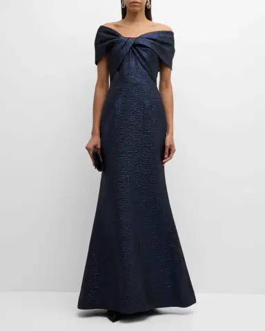 Rickie Freeman for Teri Jon Off-Shoulder Metallic Jacquard Mermaid Gown | Thumbnail 2 Rickie Freeman for Teri Jon Off-Shoulder Metallic Jacquard Mermaid Gown | Thumbnail 2