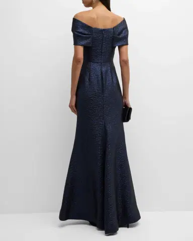 Rickie Freeman for Teri Jon Off-Shoulder Metallic Jacquard Mermaid Gown | Thumbnail 4 Rickie Freeman for Teri Jon Off-Shoulder Metallic Jacquard Mermaid Gown | Thumbnail 4