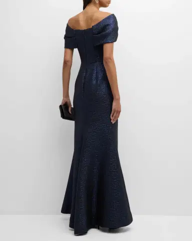 Rickie Freeman for Teri Jon Off-Shoulder Metallic Jacquard Mermaid Gown | Thumbnail 6 Rickie Freeman for Teri Jon Off-Shoulder Metallic Jacquard Mermaid Gown | Thumbnail 6