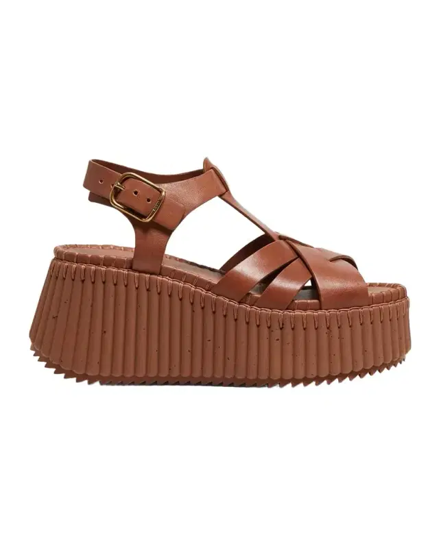 Chloe Nama Leather T-Strap Platform Sandals
