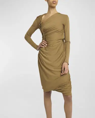 Bottega Veneta Flower-Applique Long-Sleeve Ruched Matte Crepe Viscose Jersey Dress | Thumbnail 7 Bottega Veneta Flower-Applique Long-Sleeve Ruched Matte Crepe Viscose Jersey Dress | Thumbnail 7
