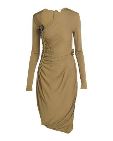 Bottega Veneta Flower-Applique Long-Sleeve Ruched Matte Crepe Viscose Jersey Dress | Thumbnail 1 Bottega Veneta Flower-Applique Long-Sleeve Ruched Matte Crepe Viscose Jersey Dress | Thumbnail 1