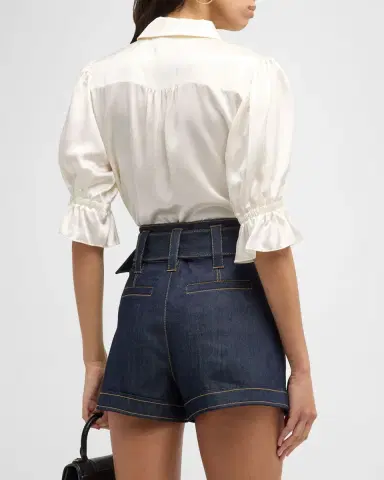 Cinq à Sept Fiona Silk Satin Short-Sleeve Top | Thumbnail 3 Cinq à Sept Fiona Silk Satin Short-Sleeve Top | Thumbnail 3