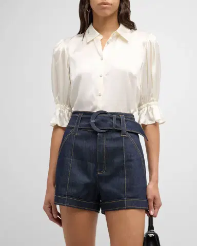 Cinq à Sept Fiona Silk Satin Short-Sleeve Top | Thumbnail 4 Cinq à Sept Fiona Silk Satin Short-Sleeve Top | Thumbnail 4