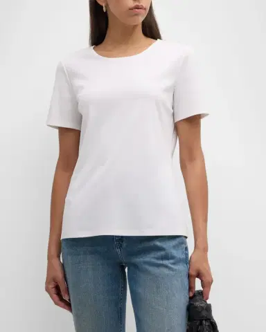 Lafayette 148 New York Ribbed Crewneck Cotton T-Shirt | Thumbnail 4