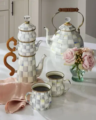 MacKenzie-Childs Sterling Check Stackable Coffee Set | Thumbnail 3 MacKenzie-Childs Sterling Check Stackable Coffee Set | Thumbnail 3
