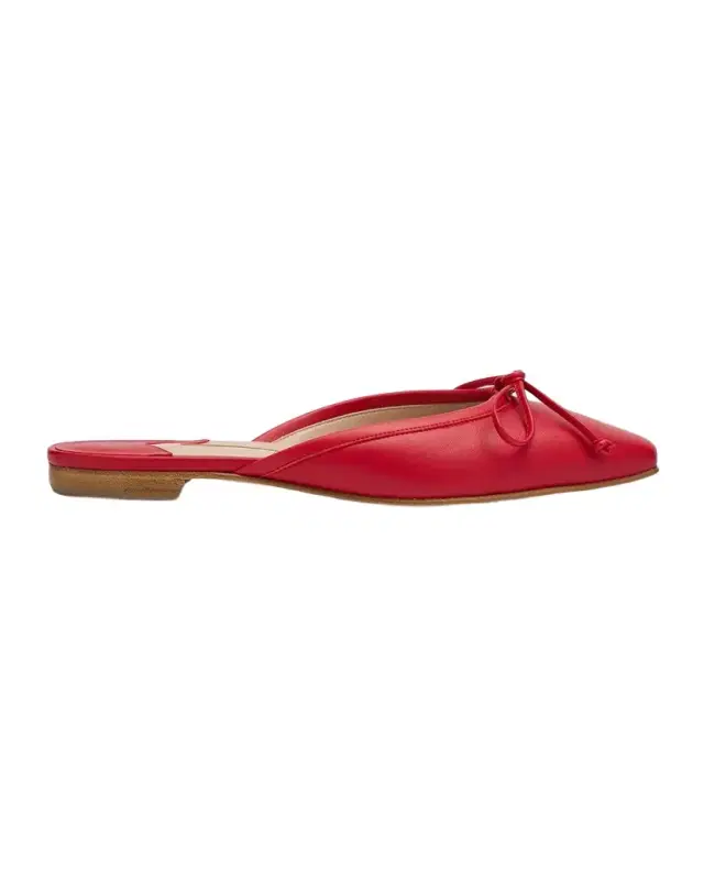 Manolo Blahnik Lambskin Bow Ballerina Mules