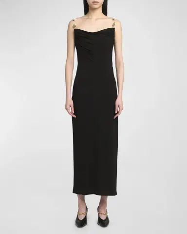 Bottega Veneta Matte Crepe Jersey Midi Dress with Embellished Hardware Straps | Thumbnail 2 Bottega Veneta Matte Crepe Jersey Midi Dress with Embellished Hardware Straps | Thumbnail 2