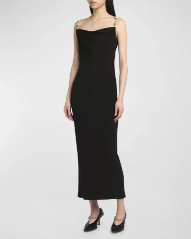 Bottega Veneta Matte Crepe Jersey Midi Dress with Embellished Hardware Straps | Thumbnail 3 Bottega Veneta Matte Crepe Jersey Midi Dress with Embellished Hardware Straps | Thumbnail 3