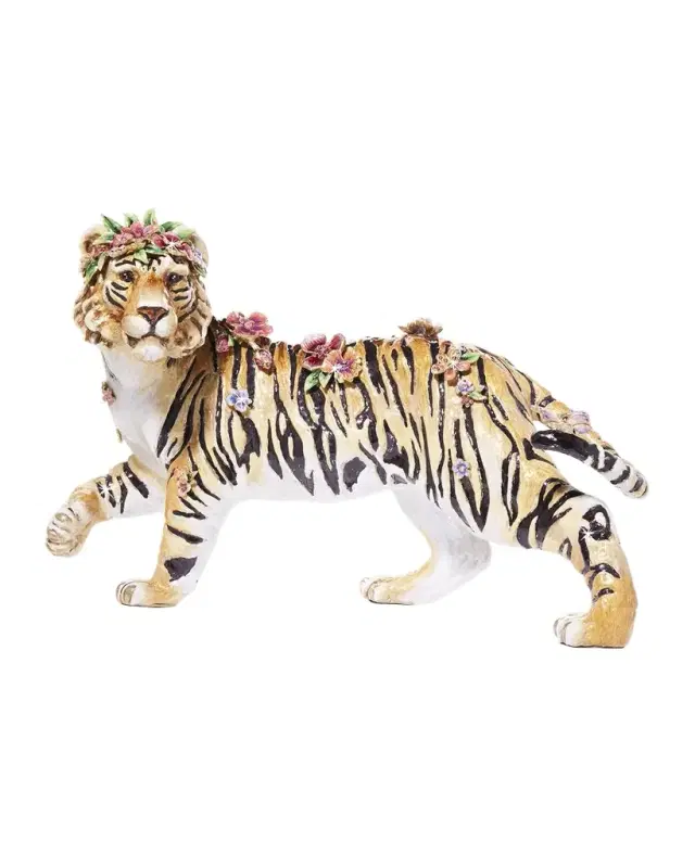Jay Strongwater Tiger with Flower Crown Figure