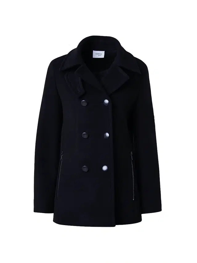 Women's Double-Breasted Wool-Blend Pea Coat - Black