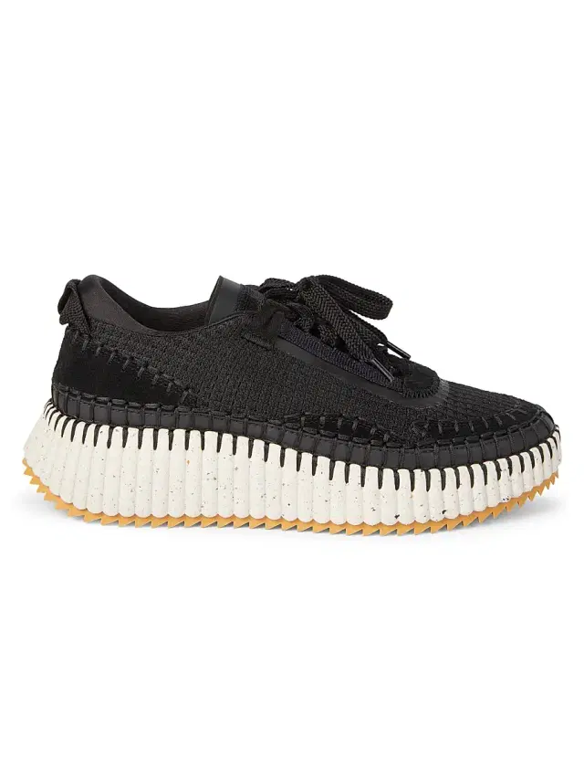 Chloé Women's Nama Mixed Media Platform Sneakers - Black