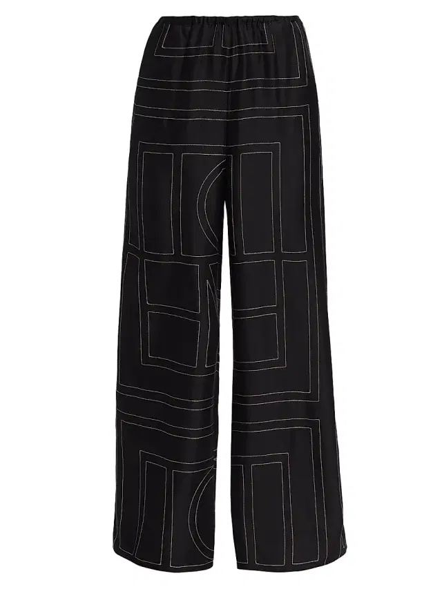 Toteme Women's Monogram Stitch Silk Pants - Black Monogram