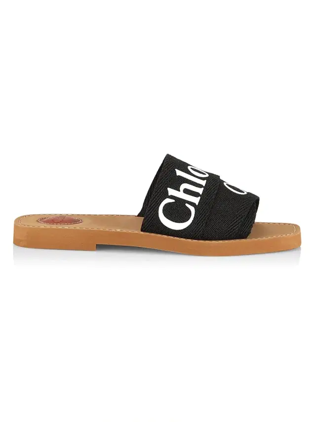 Chloé Women's Woody Linen Slides - Black  Sandals