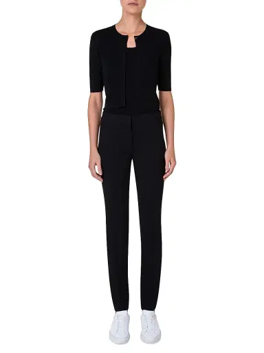 Akris punto Women's Elements Wool Cropped Cardigan - Black - Size 16 | Thumbnail 2 Akris punto Women's Elements Wool Cropped Cardigan - Black - Size 16 | Thumbnail 2