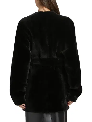 Toteme Women's Plush Shearling Tie-Waist Jacket - Black | Thumbnail 5
