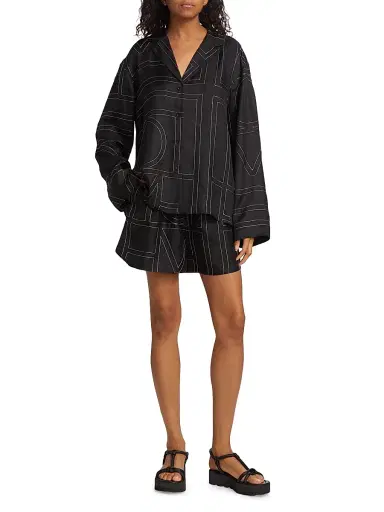 TOTEME Women's Silk Stitched-Logo Shorts - Black Monogram - Size 12 | Thumbnail 2 TOTEME Women's Silk Stitched-Logo Shorts - Black Monogram - Size 12 | Thumbnail 2