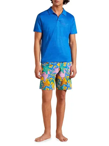 Vilebrequin Men's Pyramid Linen Polo Shirt - Bright Blue | Thumbnail 2