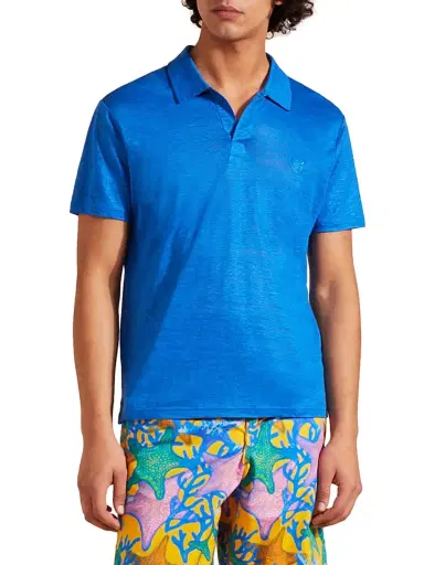 Vilebrequin Men's Pyramid Linen Polo Shirt - Bright Blue | Thumbnail 4