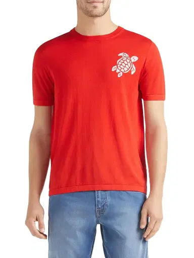 Vilebrequin Men's Big Turtle Silk & Cotton T-Shirt | Thumbnail 4 Vilebrequin Men's Big Turtle Silk & Cotton T-Shirt | Thumbnail 4